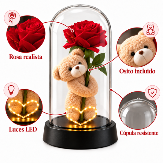 Osito con Rosa y Corazón luminoso